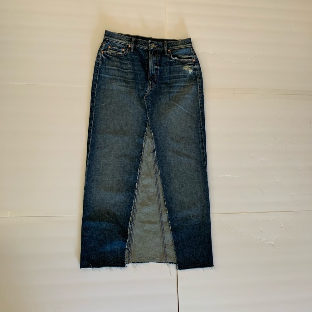 Mother front slit long denim skirt